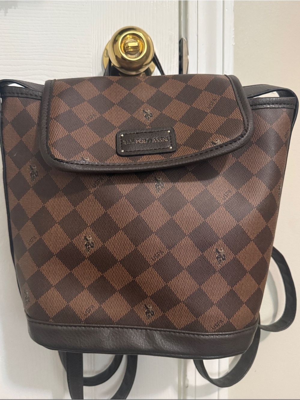U.S. Polo Assn. Brown Checkered Mini Backpack